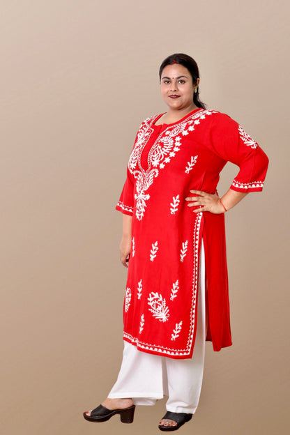 Plus Size Chikan Embroidery Aari Work Kurti for Women