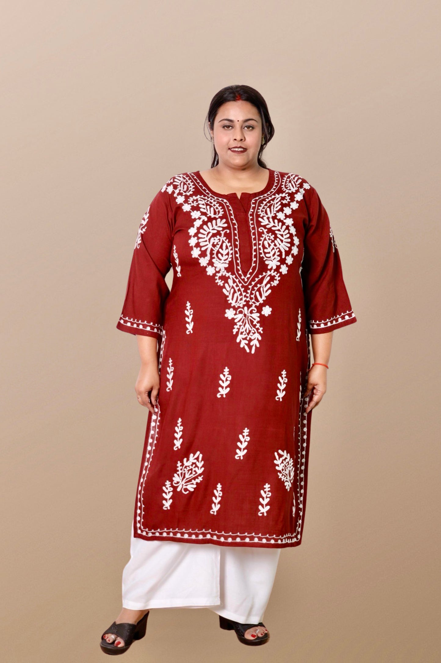 Plus Size Chikan Embroidery Aari Work Kurti for Women