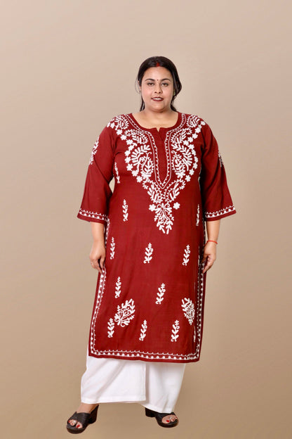 Plus Size Chikan Embroidery Aari Work Kurti for Women