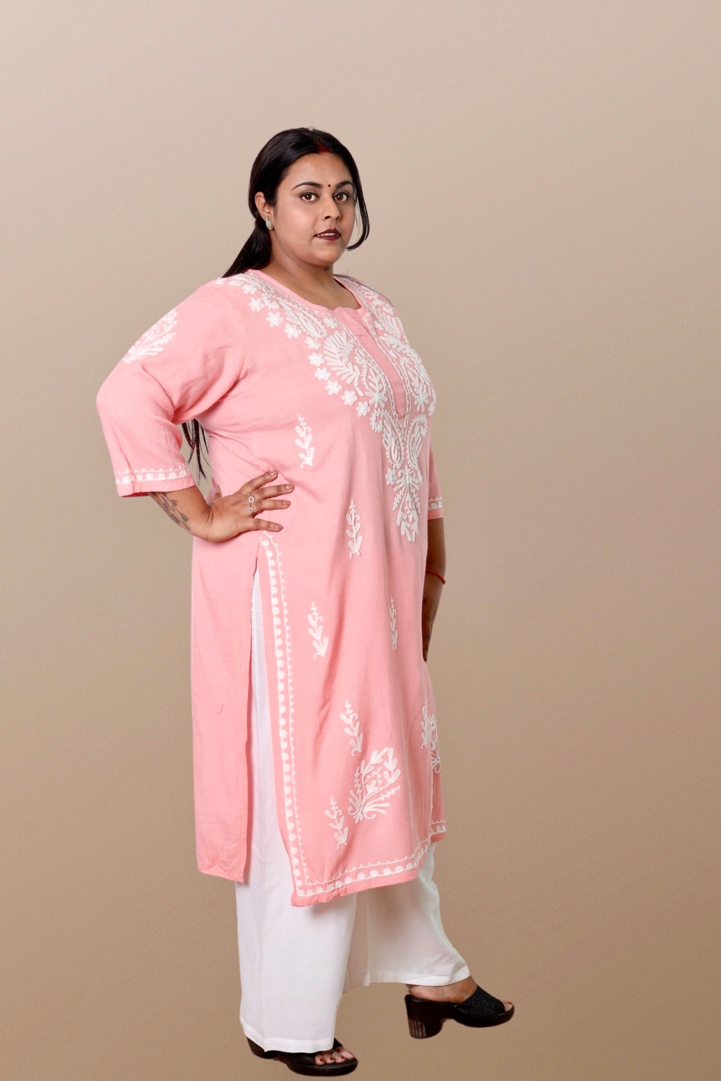 Plus Size Chikan Embroidery Aari Work Kurti for Women