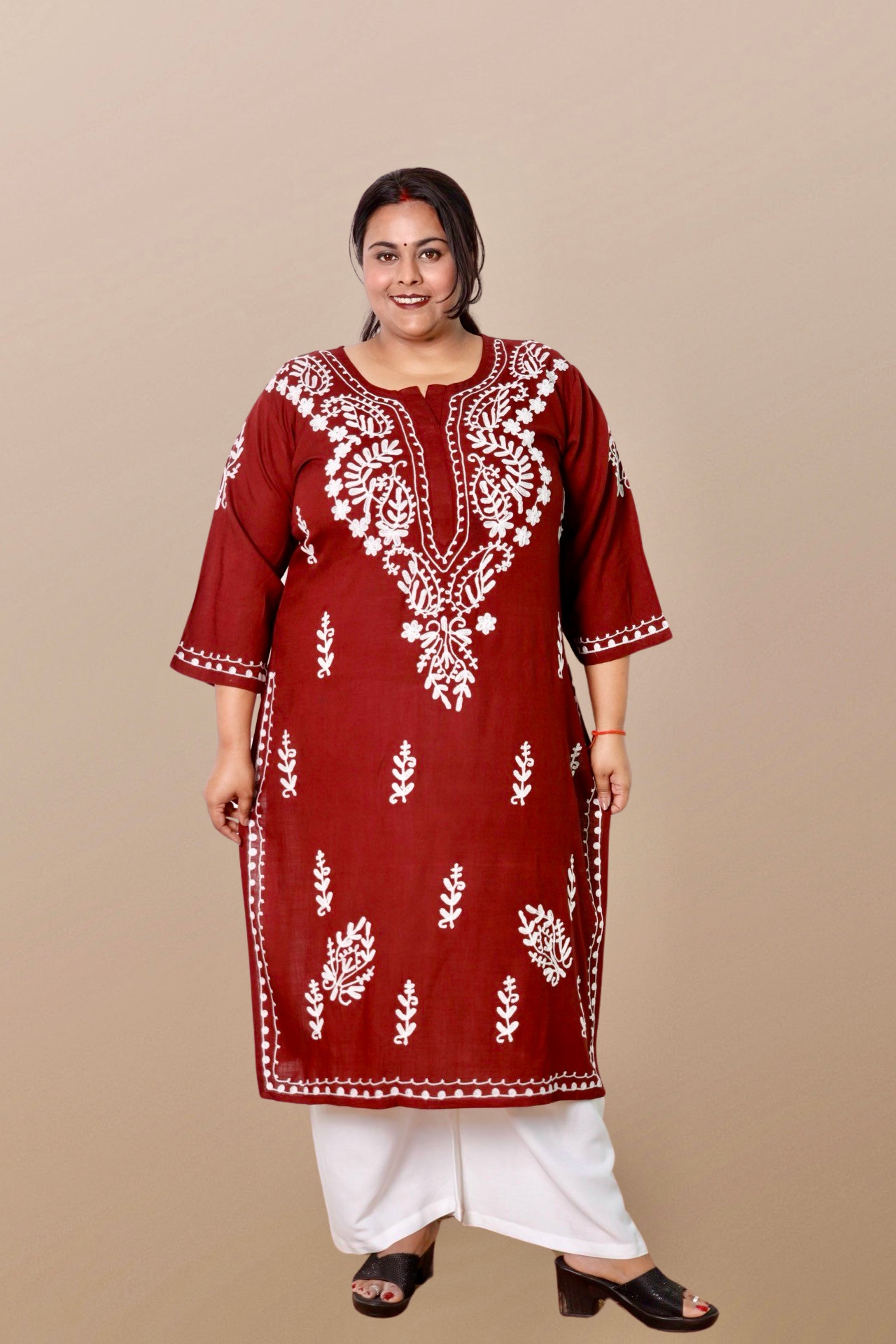 Plus Size Chikan Embroidery Aari Work Kurti for Women – MyPlusFashion