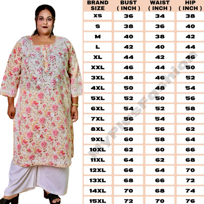 plus size kurta for women 10xl,11xl,12xl,13xl,14xl,15xl
chikankari kurta women embroidered aari work chikan kurti ethnic daily wear girls comfortable regular lakhnavi chicken kurty, 